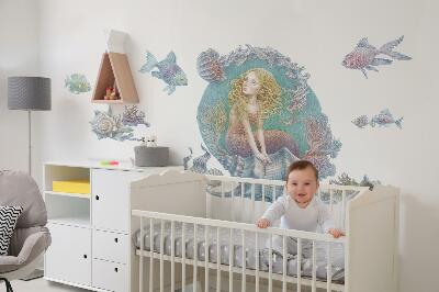 Muur stickers 100x88 Zeemeermin in een pastelkleurige onderwaterwereld