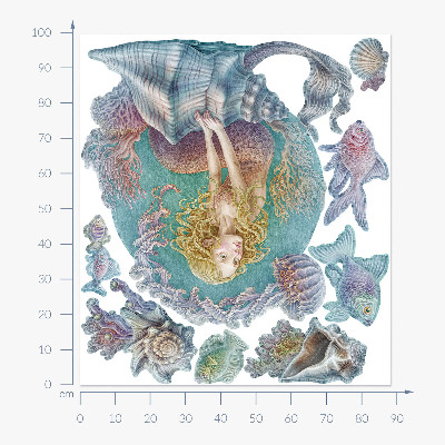 Muur stickers 100x88 Zeemeermin in een pastelkleurige onderwaterwereld