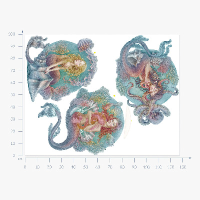 Muur stickers 100x128 Onderwatersprookjes met kleine zeemeerminnen in pastel