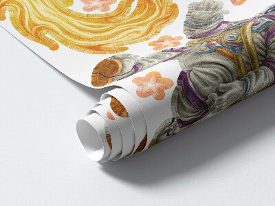 Muur stickers 100x172 Astronautenraketten tegen een pastelkleurige planetaire achtergrond