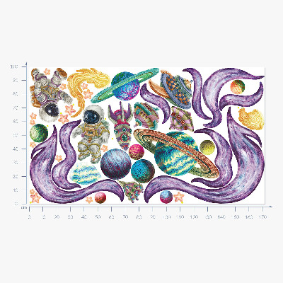 Muur stickers 100x172 Astronautenraketten tegen een pastelkleurige planetaire achtergrond