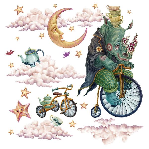 Muurstickers 130x174 Een betoverd dierenrijk in tekenfilmstijl