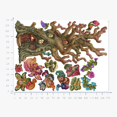 Muurstickers 130x172 Bosfeeënwezens en een boomhut