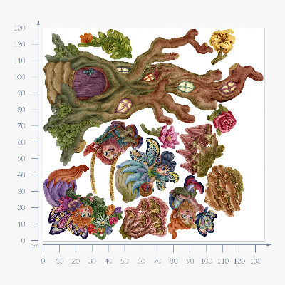 Muurstickers 130x135 Bosmagie met feeën en dwergen