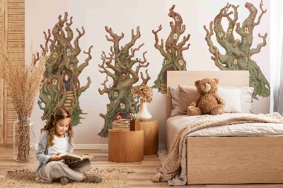 Muurstickers 130x233 Sprookjesachtige boomhutten in tekenfilmstijl