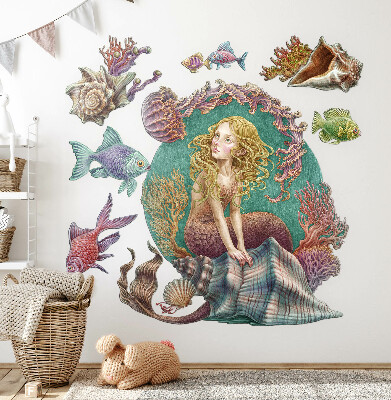 Muurstickers 130x115 Een zeemeermin tussen de schelpen van onderwaterverhalen