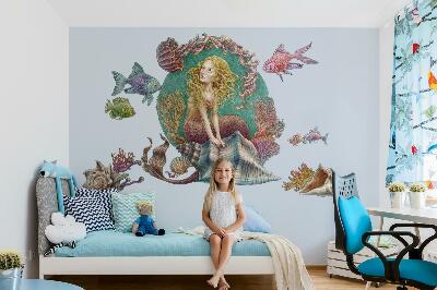 Muurstickers 130x115 Een zeemeermin tussen de schelpen van onderwaterverhalen