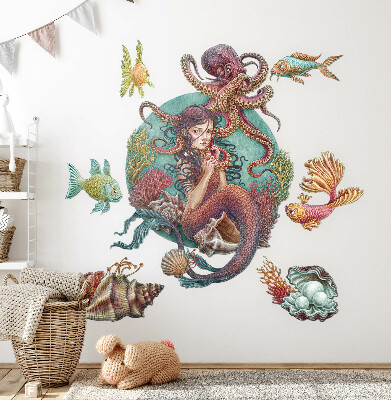 Muurstickers 130x145 Een zeemeermin met een schelp in cartoonstijl
