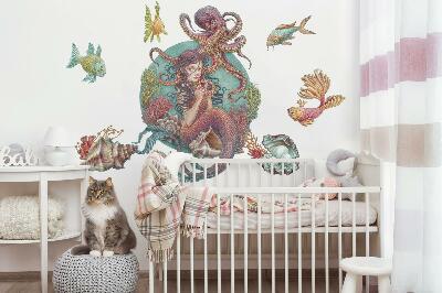 Muurstickers 130x145 Een zeemeermin met een schelp in cartoonstijl