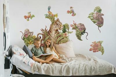 Muurstickers 130x173 Jungle Safari met pastelkleurige dieren