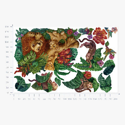 Muurstickers 130x205 Safari exotische beesten in tropische jungle cartoonstijl
