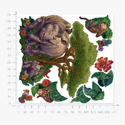 Muurstickers 130x140 Wilde dieren en safarivegetatie in tekeningen