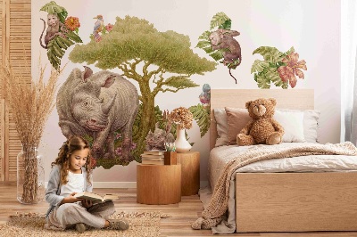 Muurstickers 130x140 Wilde safari in pastelkleuren