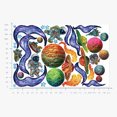 Muurstickers 130x201 Ruimteraketreis met astronauten en planeten