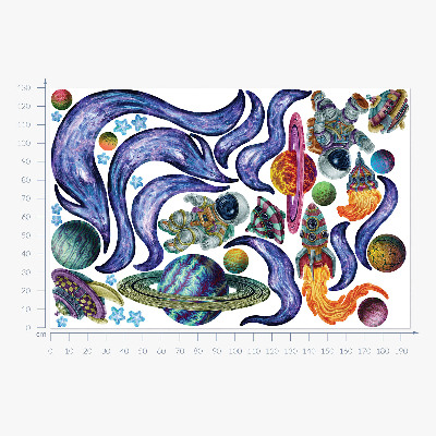 Muurstickers 130x195 Astronautenruimteraketten in tekenfilmstijl