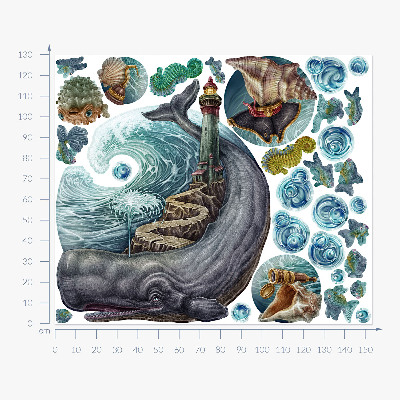 Muurstickers 130x153 Een onderwatersprookje met een lantaarn en dieren