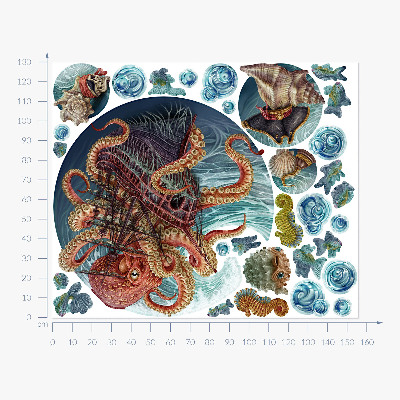Muurstickers 130x156 Een sprookjesachtige onderwaterwereld met een octopus en een schip