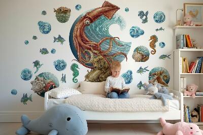 Muurstickers 130x131 Het magische land van onderwaterwezens in een tekening