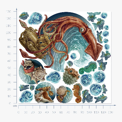 Muurstickers 130x131 Het magische land van onderwaterwezens in een tekening