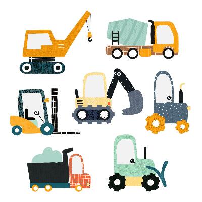 Muurstickers 130x197 Werkvoertuigen in bouwkleuren