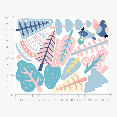 Muurstickers 130x162 Boho-bos met pastelkleurige bomen en vogels