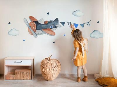 Muurstickers 130x206 Pastelvliegtuig in een aquarellucht