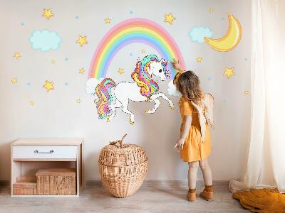 Muurstickers 130x233 Kleurrijke eenhoorn in regenbooglucht