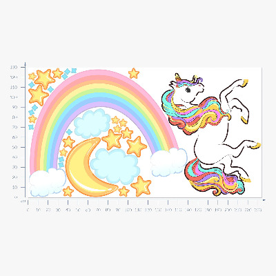 Muurstickers 130x233 Kleurrijke eenhoorn in regenbooglucht