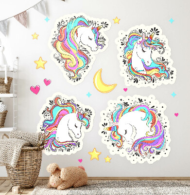 Muurstickers 130x181 Kleurrijke en charmante eenhoorns met sterren en maan
