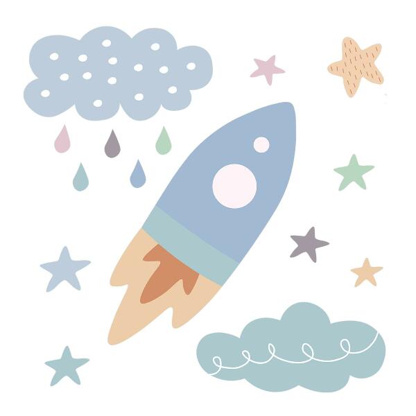 Muurstickers 130x217 Kosmische pasteldromen met sterren en wolken