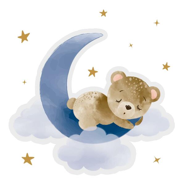 Muurstickers 130x123 Teddybeer op de maan in de wolken en sterren aquarel