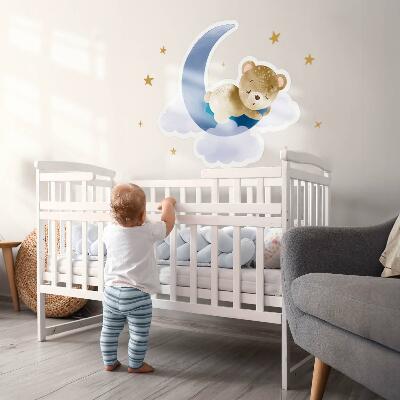 Muurstickers 130x123 Teddybeer op de maan in de wolken en sterren aquarel