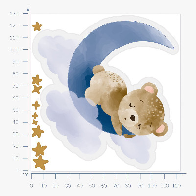 Muurstickers 130x123 Teddybeer op de maan in de wolken en sterren aquarel