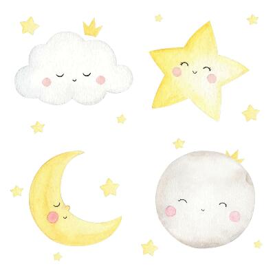 Muurstickers 130x236 Nachtwolken met sterren in pasteltinten