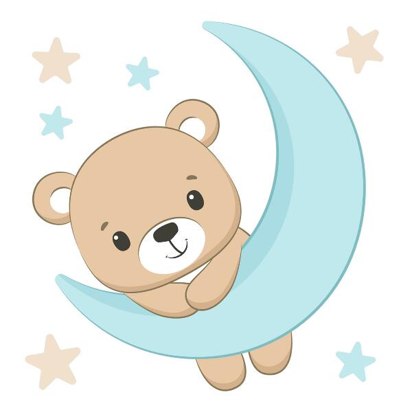 Muurstickers 130x143 Een schattige teddybeer met de maan en sterren op de achtergrond