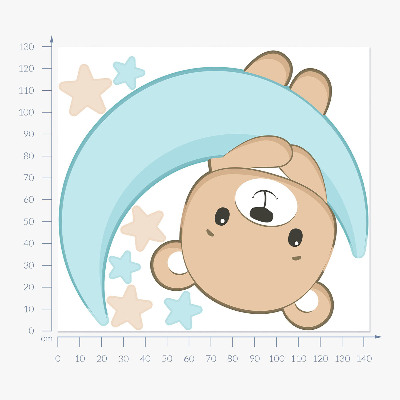 Muurstickers 130x143 Een schattige teddybeer met de maan en sterren op de achtergrond