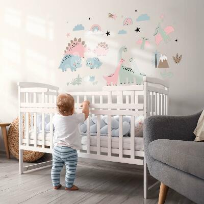 Muurstickers 130x192 Dinosaurussen omringd door pastelkleurige vegetatie