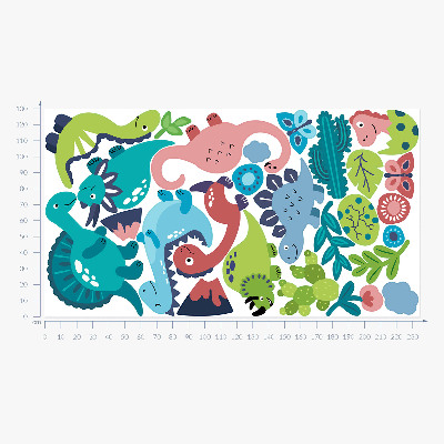 Muurstickers 130x234 Vrolijke dinosaurussen in een pastelpalet