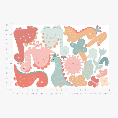 Muurstickers 130x199 Pastelkleurige wereld van dinosaurussen in boho-stijl