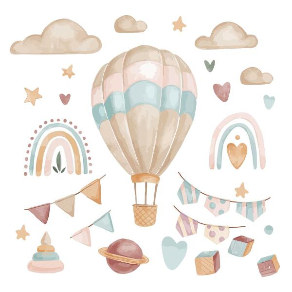 Muurstickers 130x183 Boho aquarel pastelpatronen