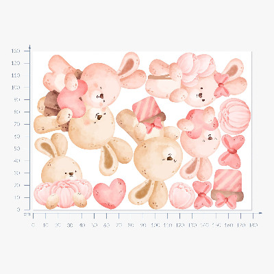 Muurstickers 130x179 Schattige konijntjes in een pastelkleurige familie