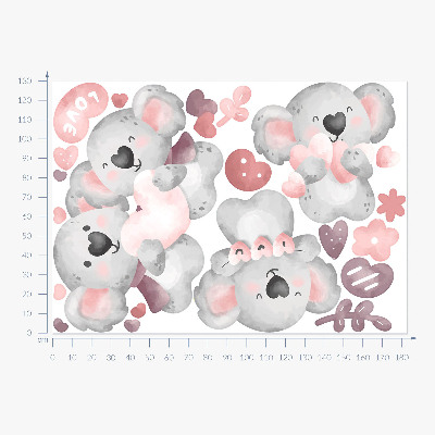 Muurstickers 130x183 Pastelkleurige schattige koala's in aquarelstijl