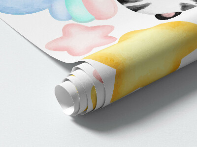 Muurstickers 130x199 Schattige dieren in wolken en sterren aquarel pastel