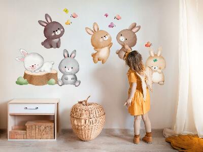 Muurstickers 130x161 Pastelkleurige konijntjes en vlinders in bosstijl