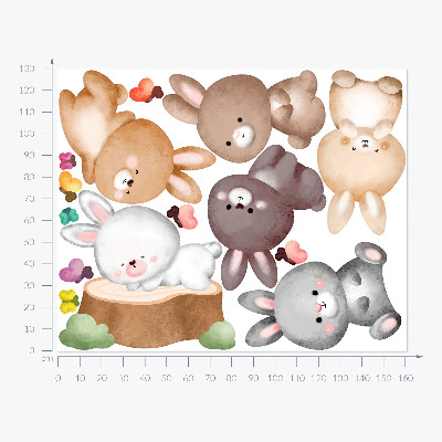 Muurstickers 130x161 Pastelkleurige konijntjes en vlinders in bosstijl