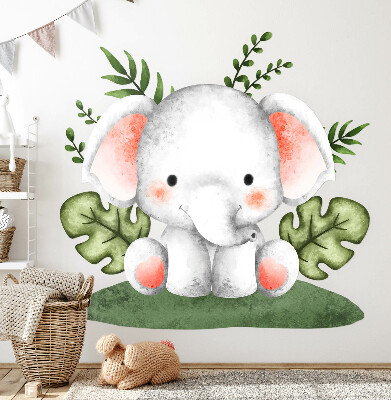 Muurstickers 130x136 Een olifant in een pastelkleurige aquareljungle