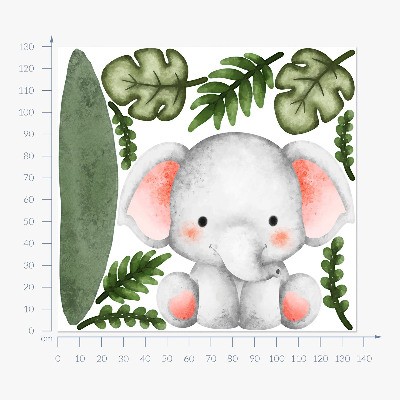 Muurstickers 130x136 Een olifant in een pastelkleurige aquareljungle