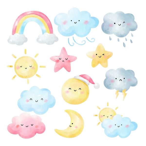 Muurstickers 130x193 Pastelkleurige luchtmotieven in aquarelstijl