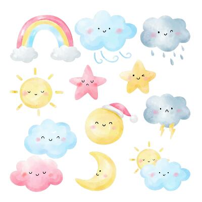 Muurstickers 130x193 Pastelkleurige luchtmotieven in aquarelstijl