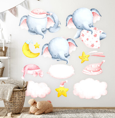 Muurstickers 130x198 Olifanten en wolken in pastelkleurige aquarelstijl